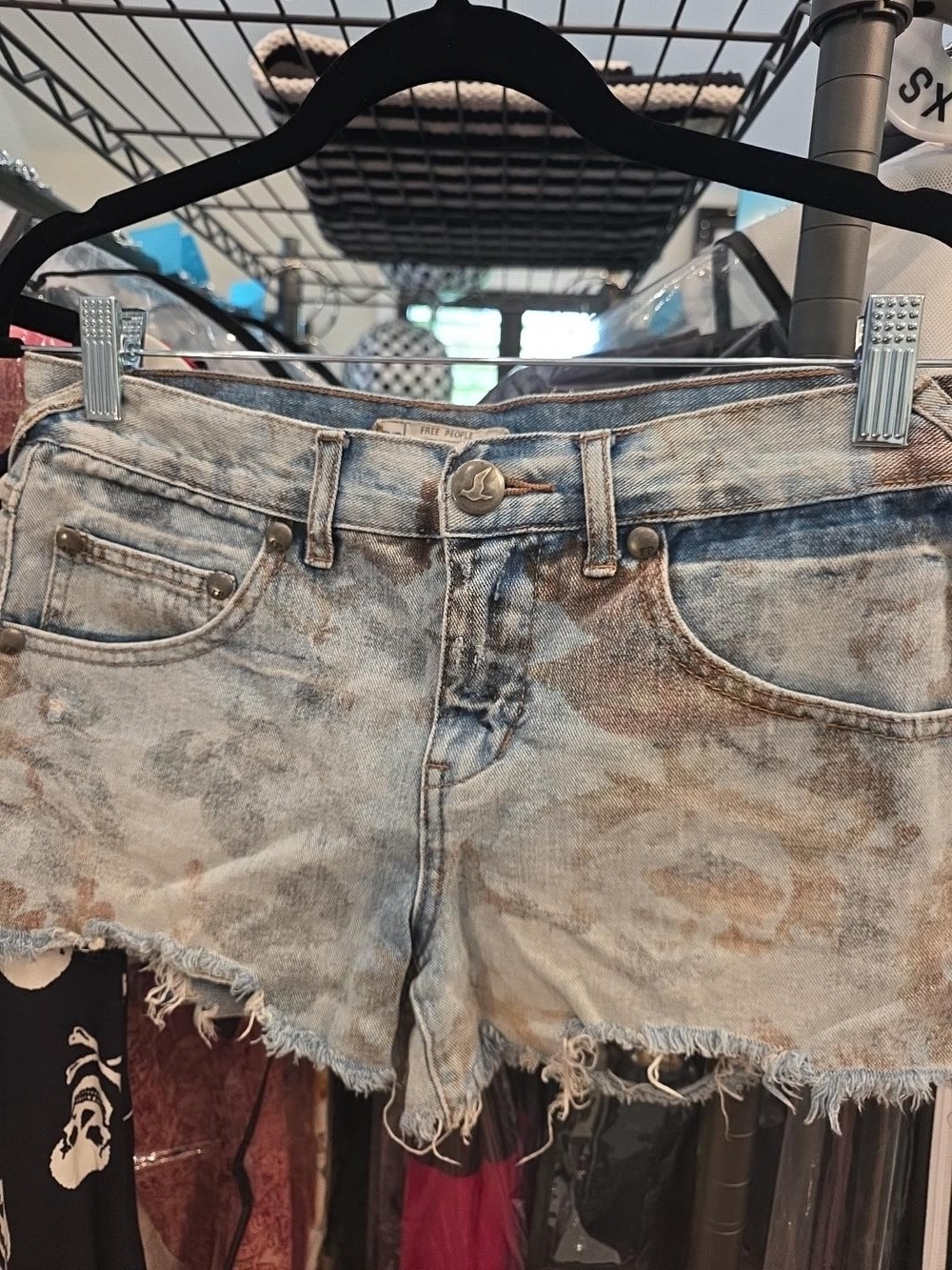 Free People Women's Distressed Floral Denim Shorts